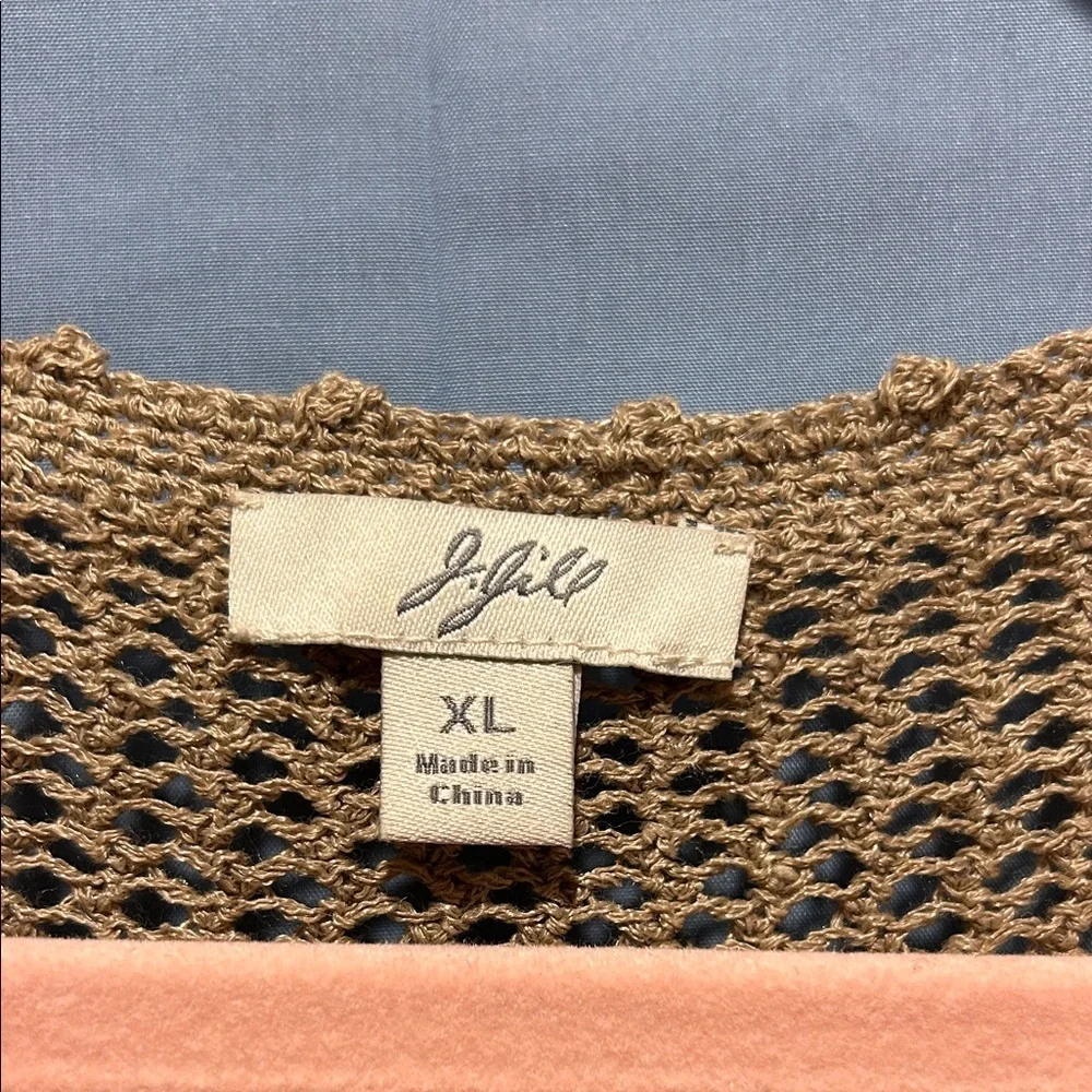J. Jill Beige Open Knit Cardigan with Floral Accents